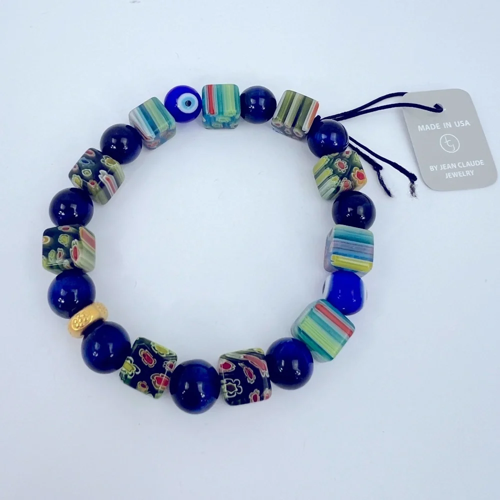 JEAN CLAUDE DEL ARTE MULTICOLOR GLASS 925 STERLING SILVER W/GOLD BRACELET - Picture 4 of 6